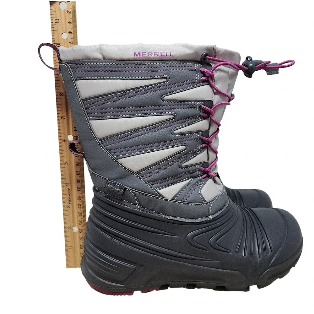 Merrell Snow Boots 5M Kids 6.5 Wom Snow Quest Lite 3 Grey Purple Waterproof 400g